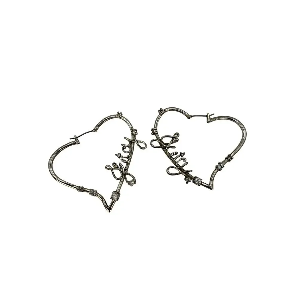 Vintage Juicy Couture Silver Heart Hoop Earrings - Script Detail
